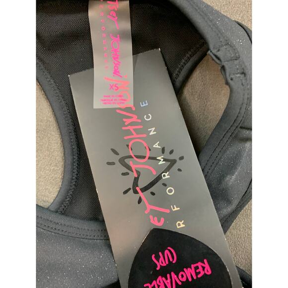 Betsey Johnson Black Sports Bra XS Longline Sparkle Glitter Low Impact NEW - Picture 4 of 6